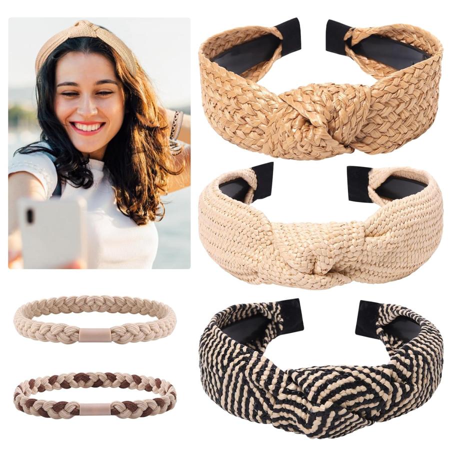 【並行輸入品】Candygirl ストローノットヘッドバンド レディース ガールズ ワイドヘッドバンド ボーホー トップノット ラタン ヘアバンド フ | 