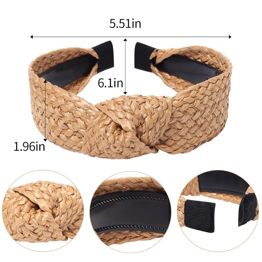 【並行輸入品】Candygirl ストローノットヘッドバンド レディース ガールズ ワイドヘッドバンド ボーホー トップノット ラタン ヘアバンド フ |  | 01