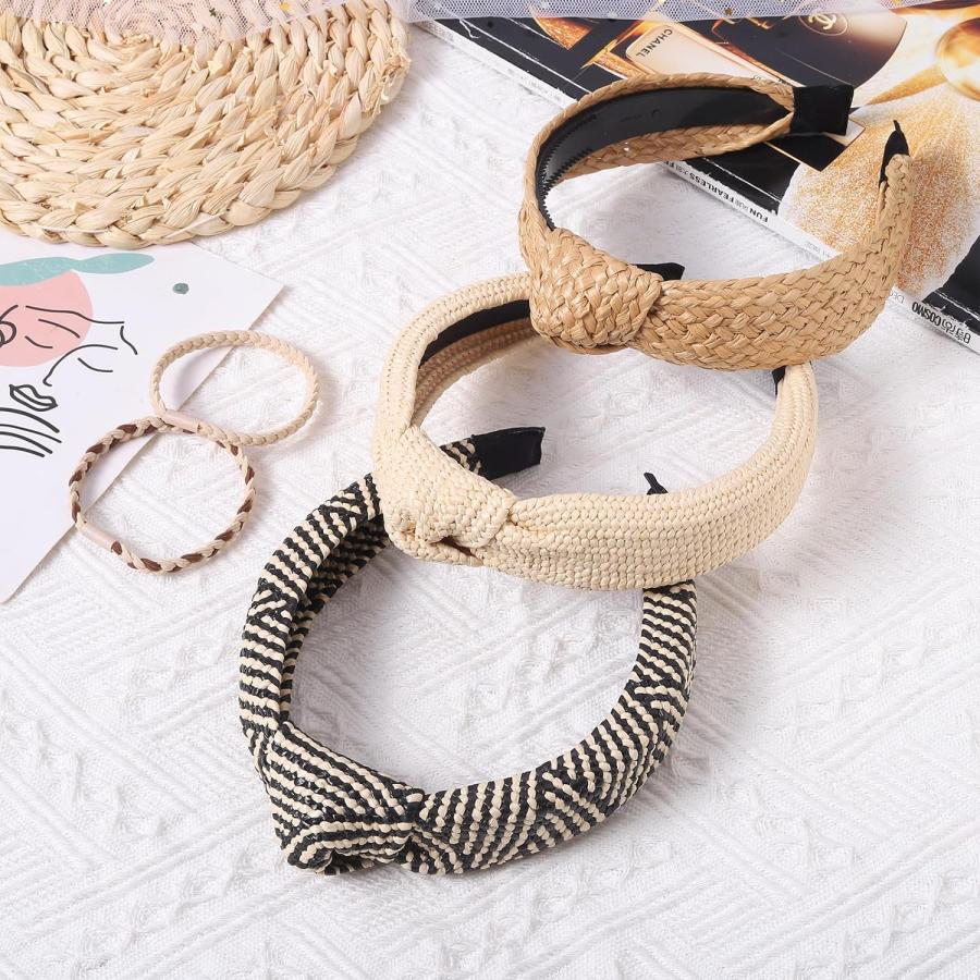 【並行輸入品】Candygirl ストローノットヘッドバンド レディース ガールズ ワイドヘッドバンド ボーホー トップノット ラタン ヘアバンド フ |  | 06