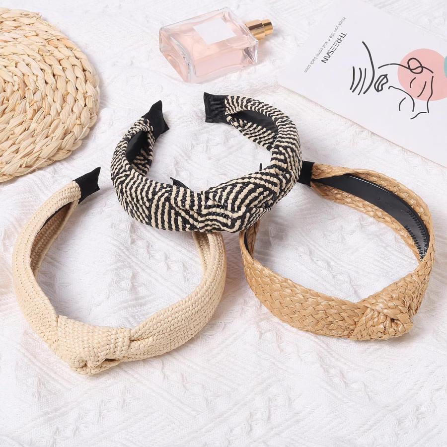 【並行輸入品】Candygirl ストローノットヘッドバンド レディース ガールズ ワイドヘッドバンド ボーホー トップノット ラタン ヘアバンド フ |  | 07