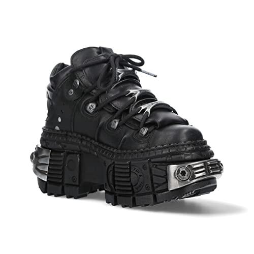 【並行輸入品】New Rock Boots WALL106 S10 Mens Metallic Black Leather Platform |  | 07