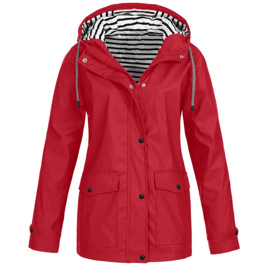 割引クーポン対象品 Waterproof Rain Jacket for Women， Women´s Zip Lining Stripes Hoo 並行輸入品
