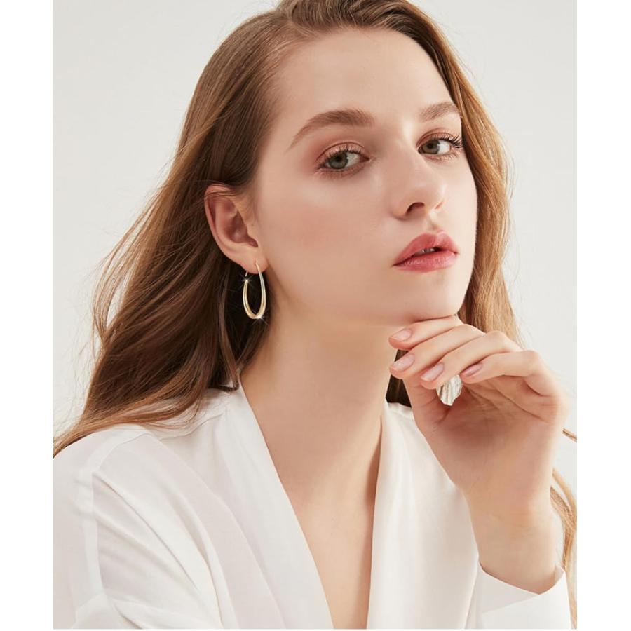 【並行輸入品】IBARA ティアドロップフープイヤリング レディース 14Kリアルゴールド/ホワイトゴールドメッキ Lサイズ 軽量 オーバル/ラウンド |  | 01