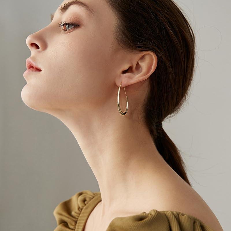 【並行輸入品】IBARA ティアドロップフープイヤリング レディース 14Kリアルゴールド/ホワイトゴールドメッキ Lサイズ 軽量 オーバル/ラウンド |  | 02