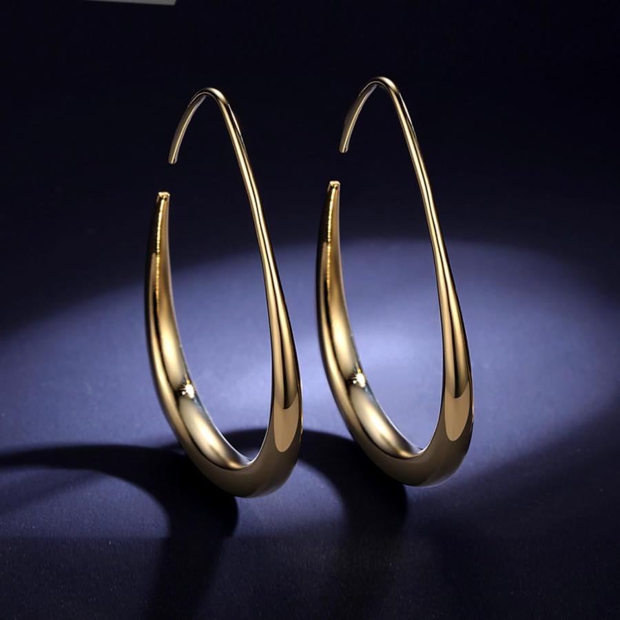 【並行輸入品】IBARA ティアドロップフープイヤリング レディース 14Kリアルゴールド/ホワイトゴールドメッキ Lサイズ 軽量 オーバル/ラウンド |  | 03