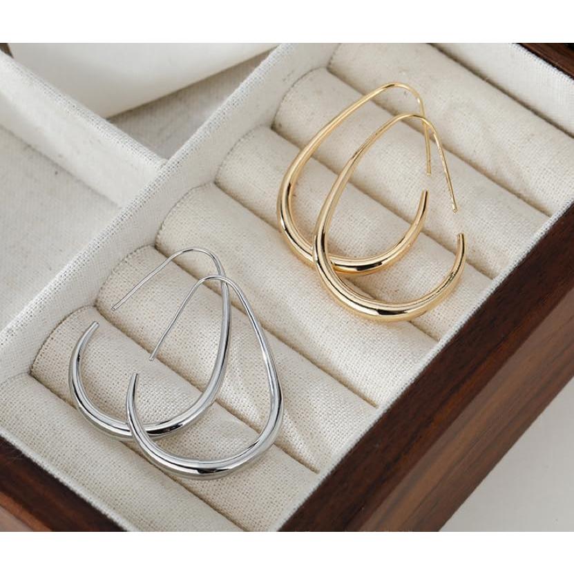 【並行輸入品】IBARA ティアドロップフープイヤリング レディース 14Kリアルゴールド/ホワイトゴールドメッキ Lサイズ 軽量 オーバル/ラウンド |  | 04