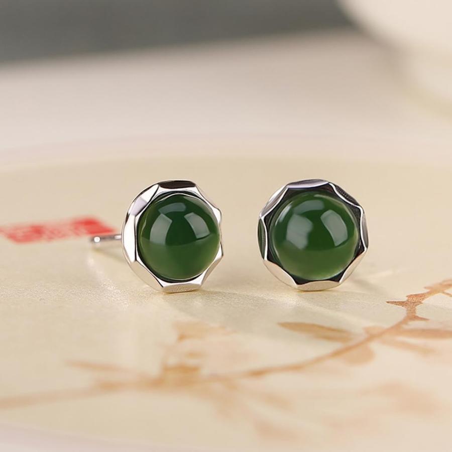 並行輸入品】925スターリングシルバー グリーン翡翠ピアス 翡翠