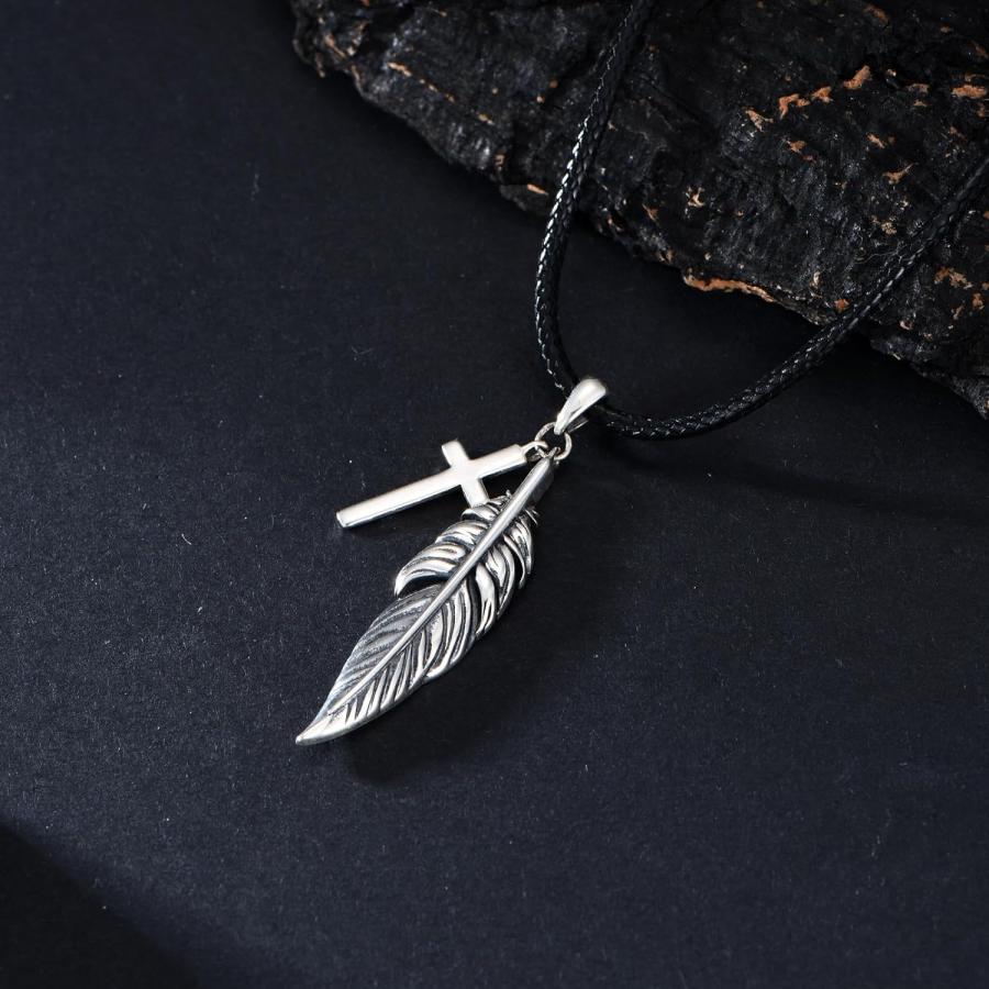 並行輸入品】KXJ スターリングシルバー フェザーネックレス メンズ