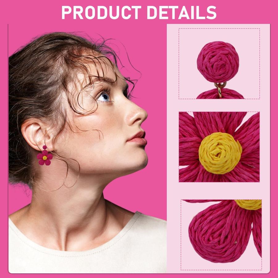 Cosmisun ピンクイヤリング 12個 - ホットピンクイヤリング レディース ダングルイヤリングセット ギフト アクリル 宝石なし　並行輸入品