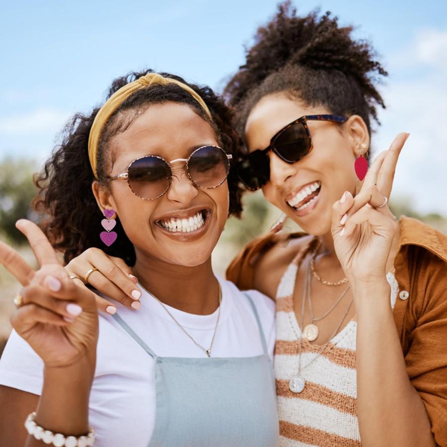 Cosmisun ピンクイヤリング 12個 - ホットピンクイヤリング レディース ダングルイヤリングセット ギフト アクリル 宝石なし　並行輸入品