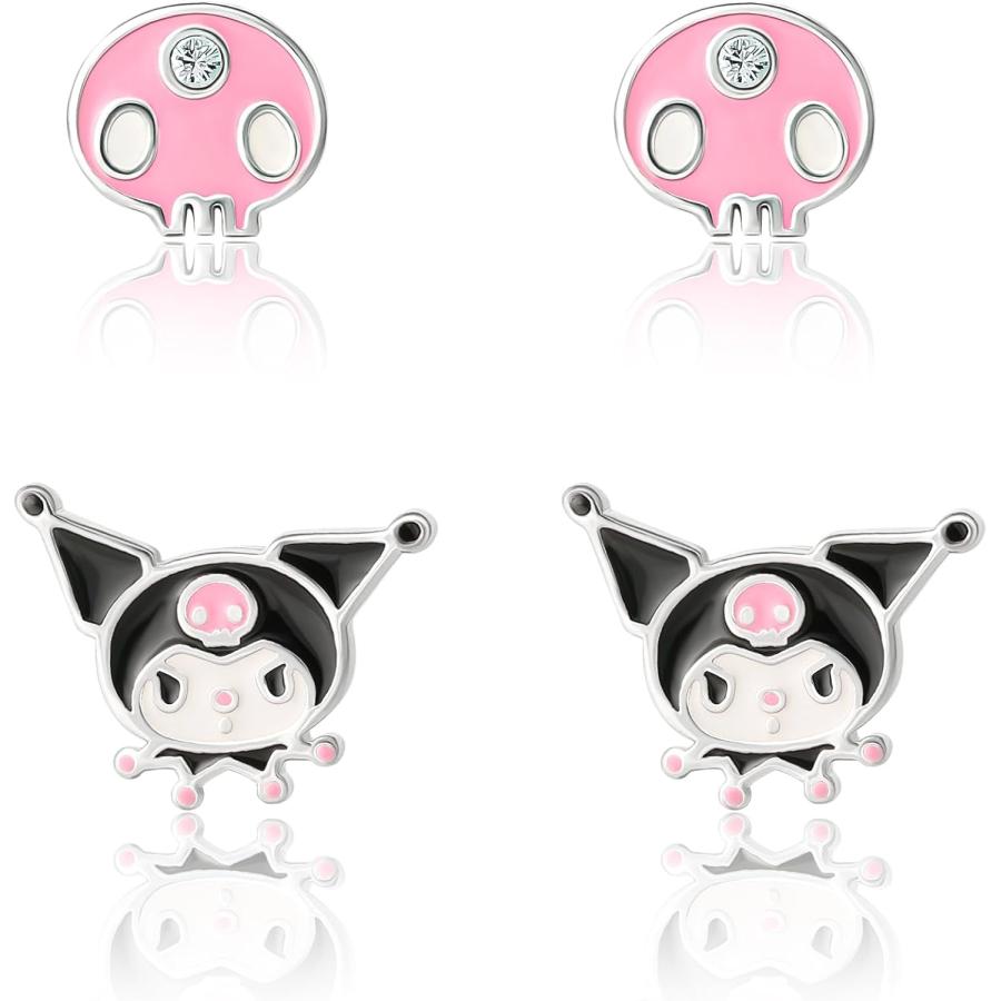 サンリオ レディースピンクスカルとクロミピアスセット 2ペア シルバープレートとエナメル サンリオ 公式ライセンス商品  真鍮  クリスタル　並行輸入品 |  | 02
