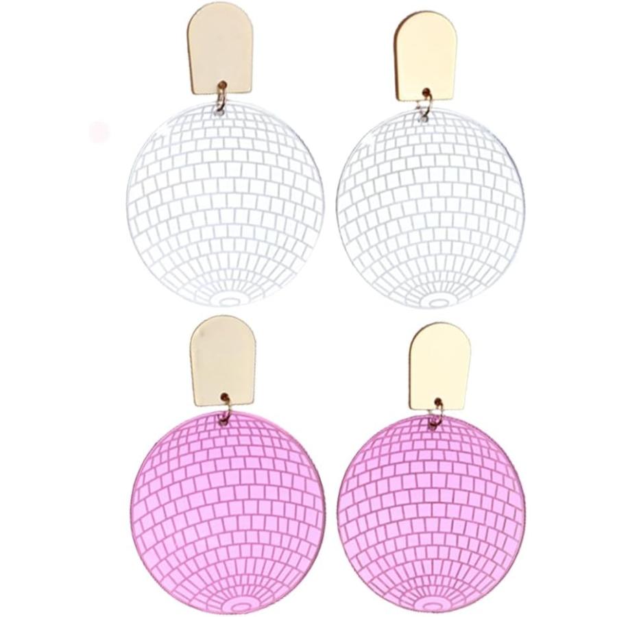 【並行輸入品】60年代 70年代 ディスコボールイヤリング カラフル 樹脂 ラウンドディスク ダングルイヤリング アクリルミラーボール ドロップイヤリ | 