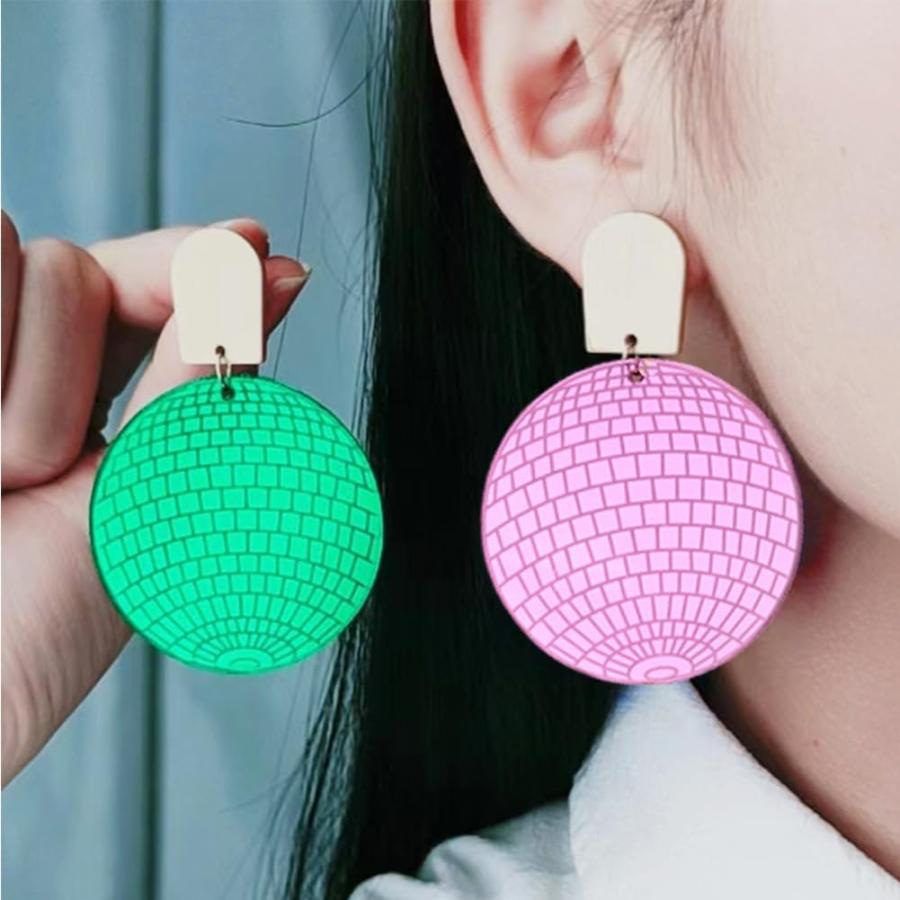 【並行輸入品】60年代 70年代 ディスコボールイヤリング カラフル 樹脂 ラウンドディスク ダングルイヤリング アクリルミラーボール ドロップイヤリ |  | 01