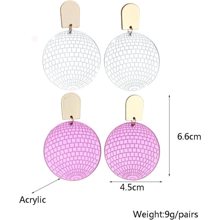 【並行輸入品】60年代 70年代 ディスコボールイヤリング カラフル 樹脂 ラウンドディスク ダングルイヤリング アクリルミラーボール ドロップイヤリ |  | 04