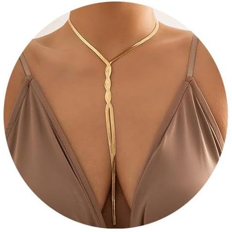 【並行輸入品】IFKM ロングゴールドネックレス レディース 華奢なラリアットゴールドネックレス 14Kゴールドメッキ ツイストスネークチェーン Yネ | 