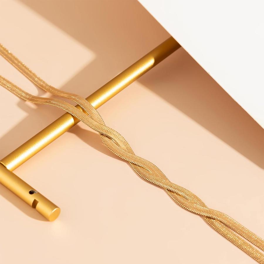 【並行輸入品】IFKM ロングゴールドネックレス レディース 華奢なラリアットゴールドネックレス 14Kゴールドメッキ ツイストスネークチェーン Yネ |  | 05