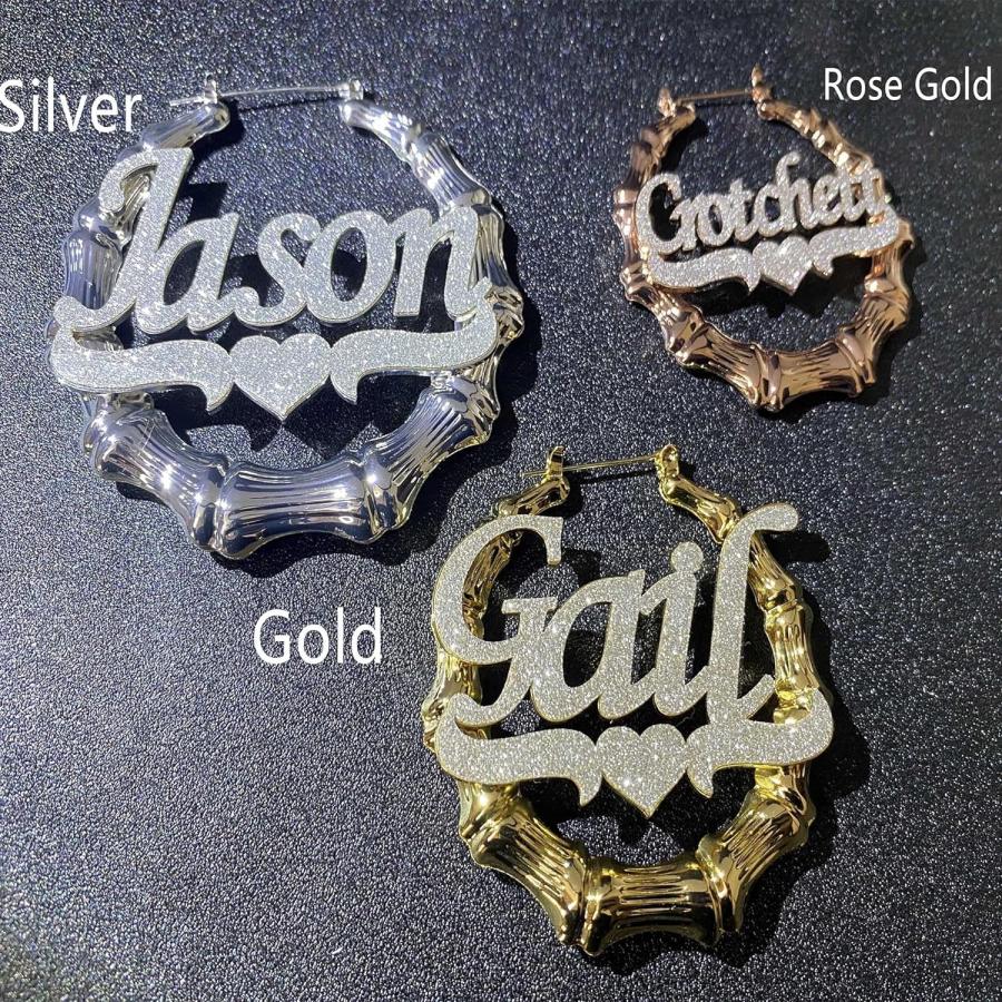 名前入り♡バンブーフープピアス✨存在感大♡イニシャル✨オリジナル カスタムピアス 名入れ♡バンブーフープピアス✨存在感大♡イニシャル