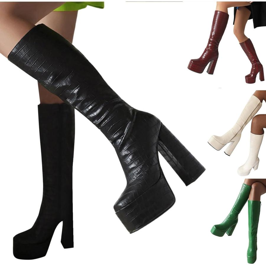 コフィーです。　レディコミ Lwehont Womens Mid Calf Knee High Boots High Heel Square-Toe
