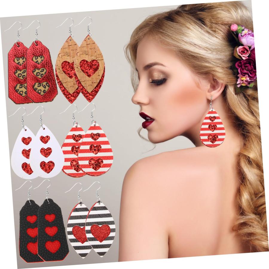 超特価セール店舗 Abaodam 30 Pairs heart hoop earrings lattice Fashion leather dec 並行輸入品