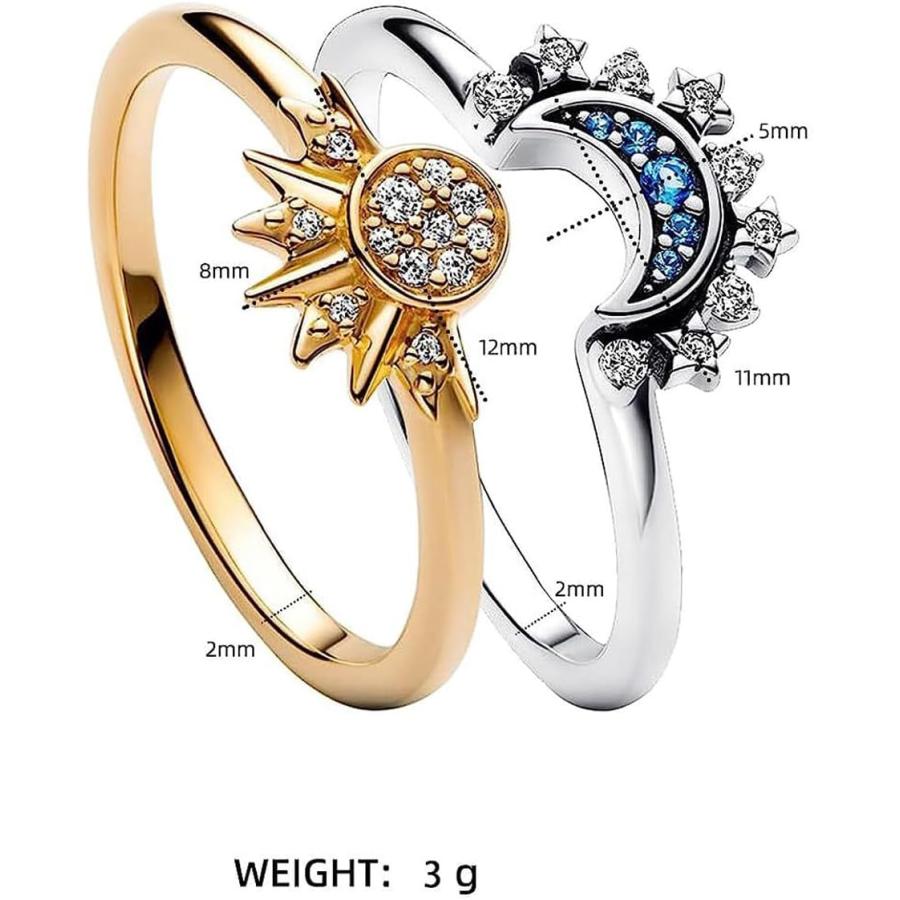 金色と銀色のリングセット 並行輸入品】LKingel 1ペア 天体太陽と月のリングセット 女性用