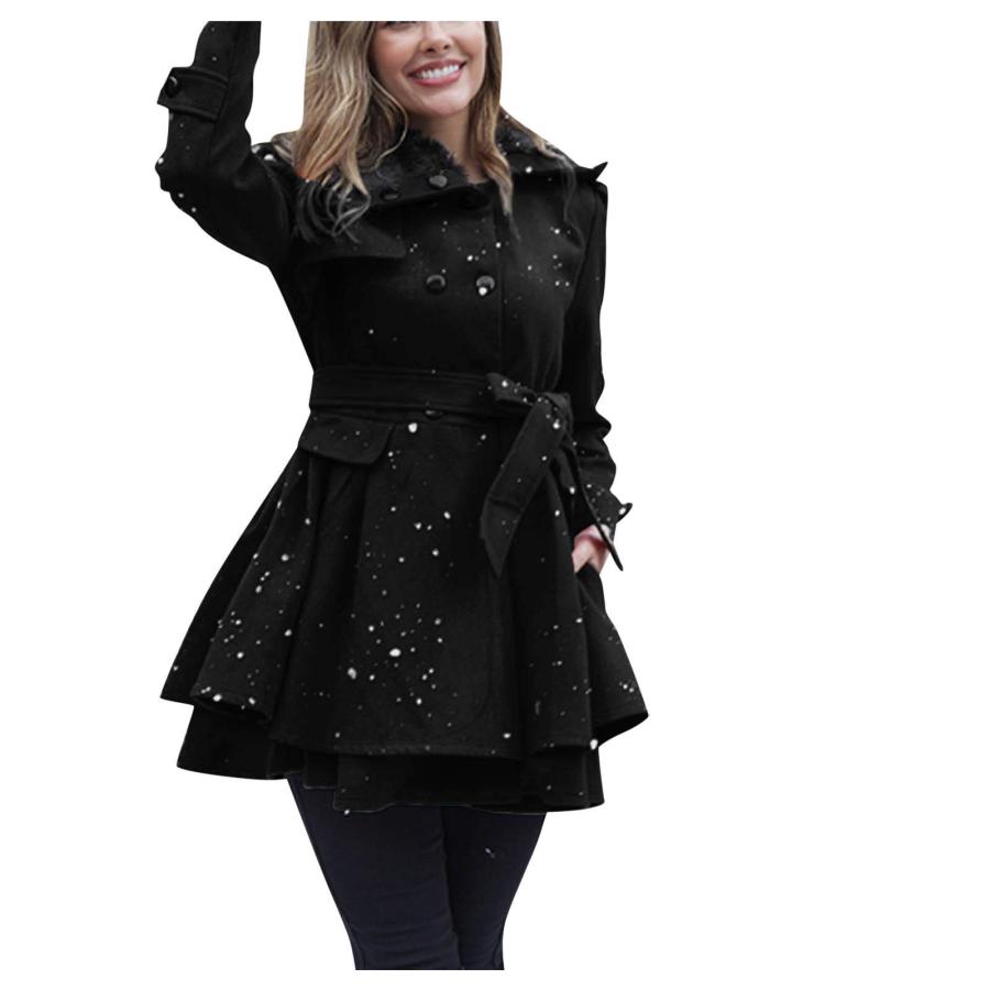 Pea Coats for Women Long Winter Long Sleeve Solid Notched Lapel 並行輸入品 ...