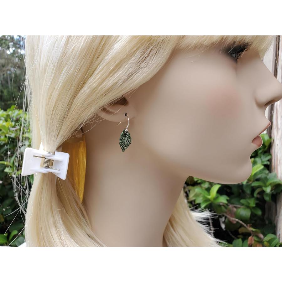 【並行輸入品】Mini Leaf Earrings  Hand Painted Forest Green w/Sterling Silver Ear |  | 01