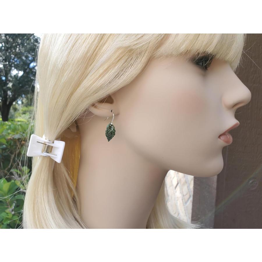 【並行輸入品】Mini Leaf Earrings  Hand Painted Forest Green w/Sterling Silver Ear |  | 04