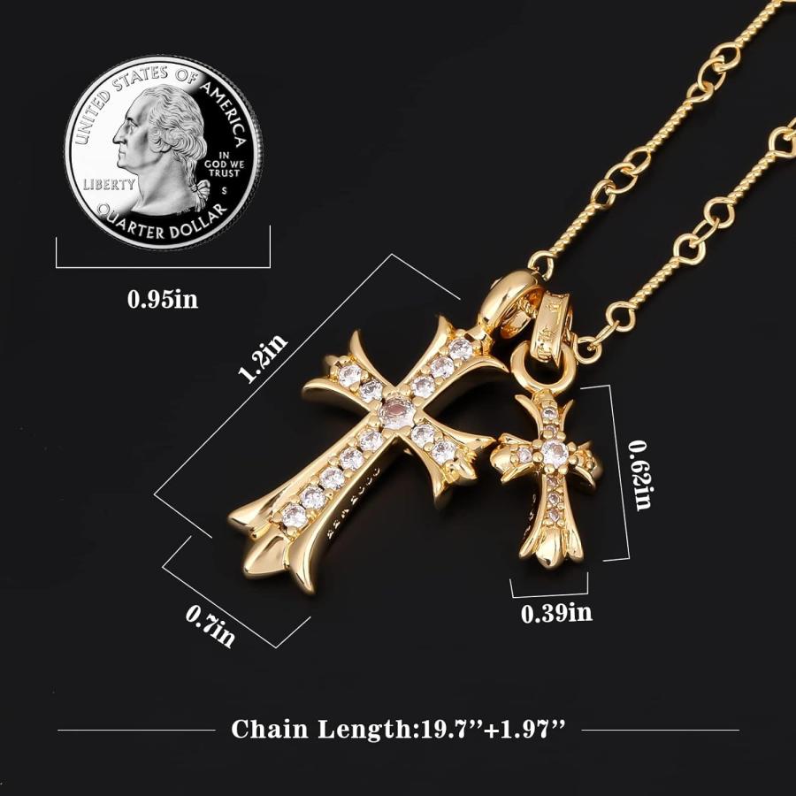 LAZIVEOI クロスネックレス 14Kゴールドメッキ ダブルクロス LAZIVEOI クロスネックレス 14Kゴールドメッキ ダブルクロス
