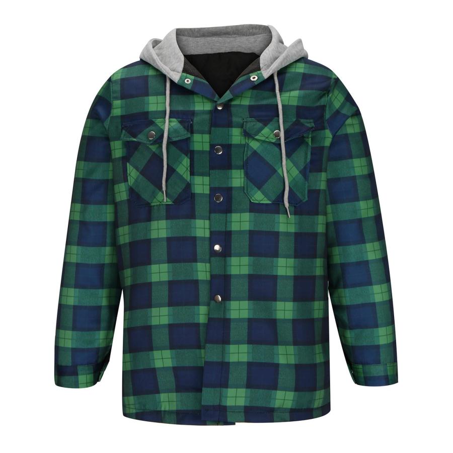 Men's Quilted Lined Flannel Hooded Shirt Jacket, Trendy Long