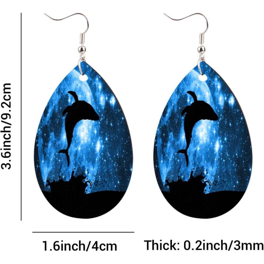 【並行輸入品】Galaxy Moon Whale Teardrop Earrings for Women Girls  Wood Teardrop D |  | 01