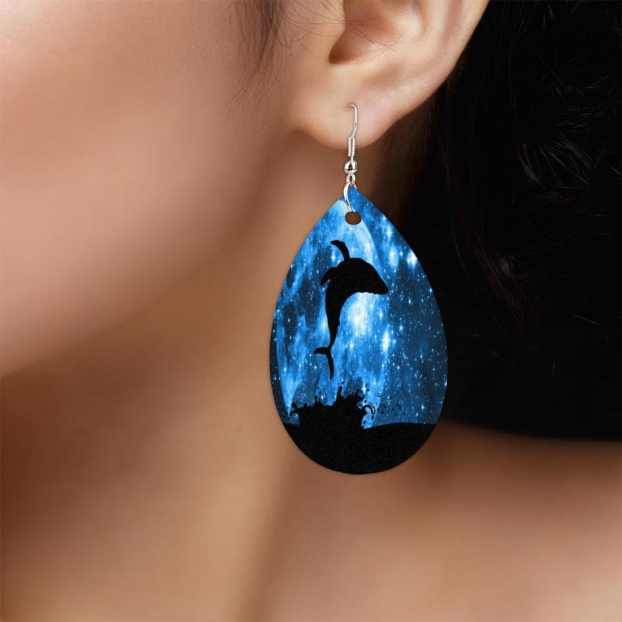 【並行輸入品】Galaxy Moon Whale Teardrop Earrings for Women Girls  Wood Teardrop D |  | 02