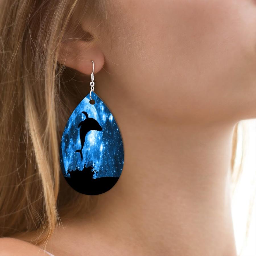 【並行輸入品】Galaxy Moon Whale Teardrop Earrings for Women Girls  Wood Teardrop D |  | 03