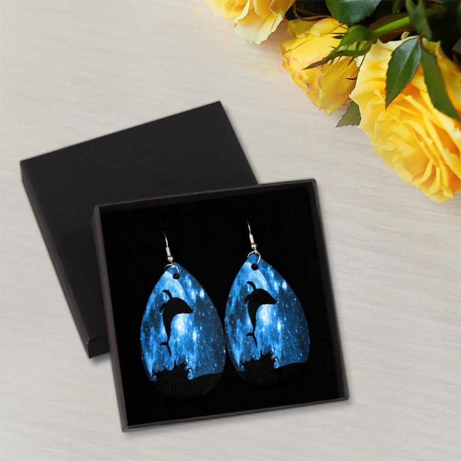 【並行輸入品】Galaxy Moon Whale Teardrop Earrings for Women Girls  Wood Teardrop D |  | 04