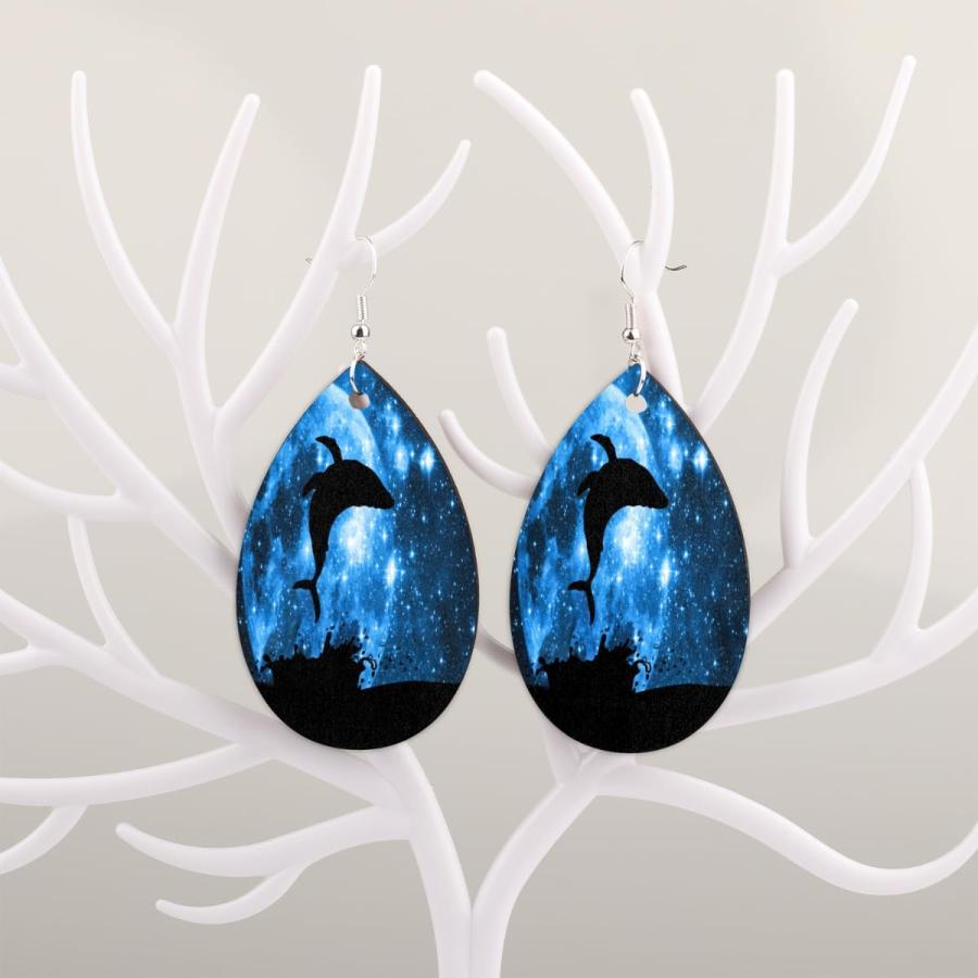 【並行輸入品】Galaxy Moon Whale Teardrop Earrings for Women Girls  Wood Teardrop D |  | 05