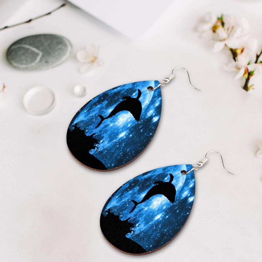 【並行輸入品】Galaxy Moon Whale Teardrop Earrings for Women Girls  Wood Teardrop D |  | 06