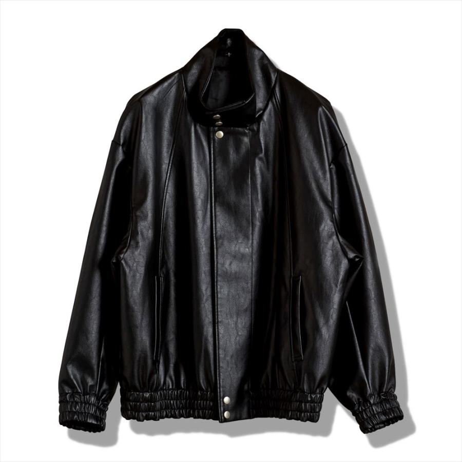 NO ID. /カウレザートラックBLZ／BLACK レザージャケット ジャケット NO ID.（ノーアイディー） シンセティックレザーBIGトラックBLZ