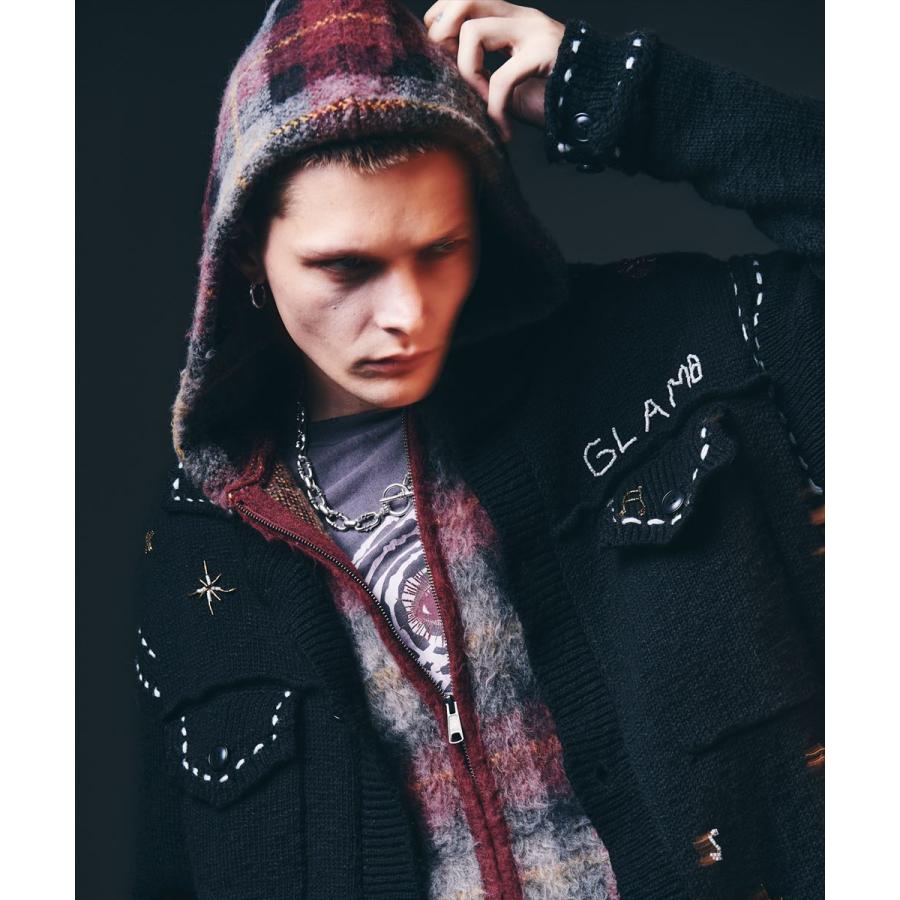 glamb（グラム） Check Knit Hoodie / チェックニットフーディー 