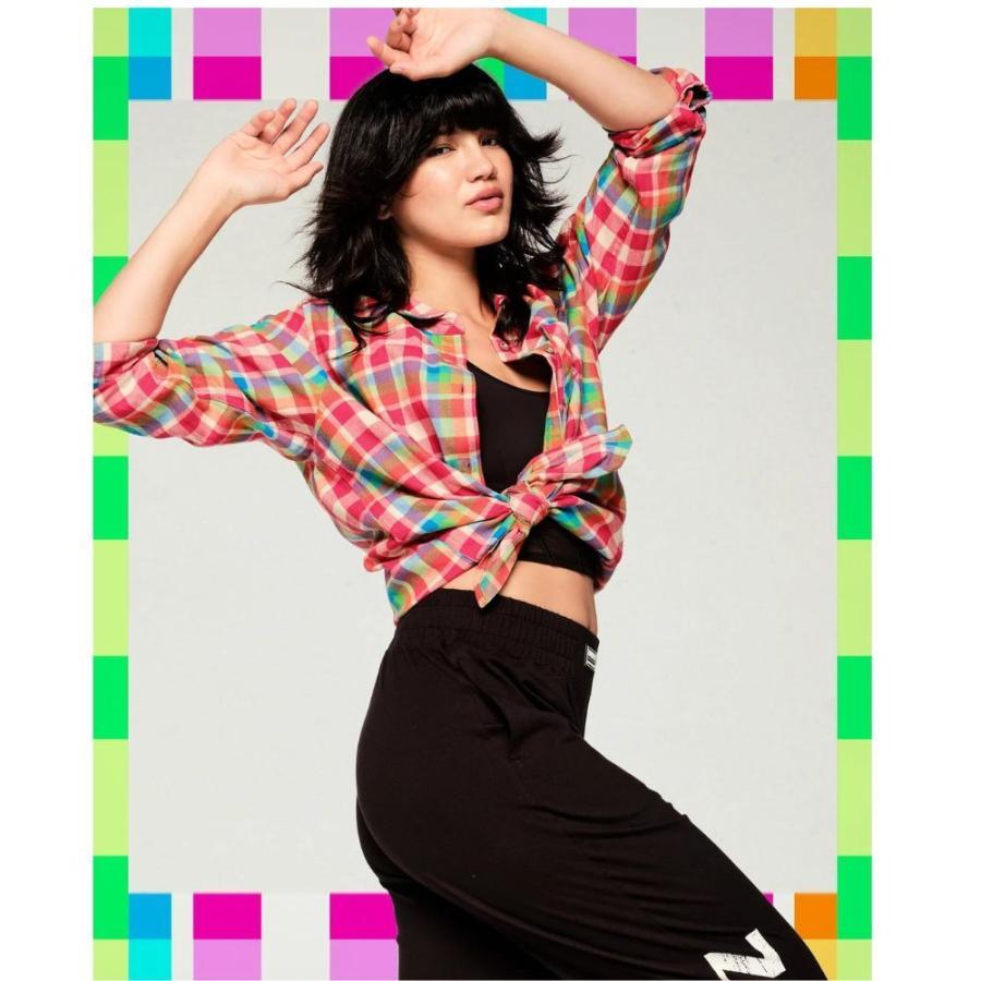 ズンバ ZUMBA ロゴ チェック ボタンダウン シャツ レディース ズンバ ZUMBA ロゴ チェック ボタンダウン シャツ レディース