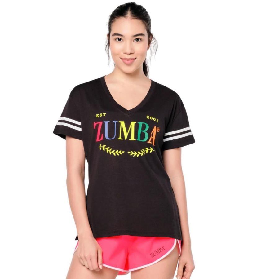 ズンバ ZUMBA Prep ルーズ Vネック ロゴ Tシャツ ブラック
