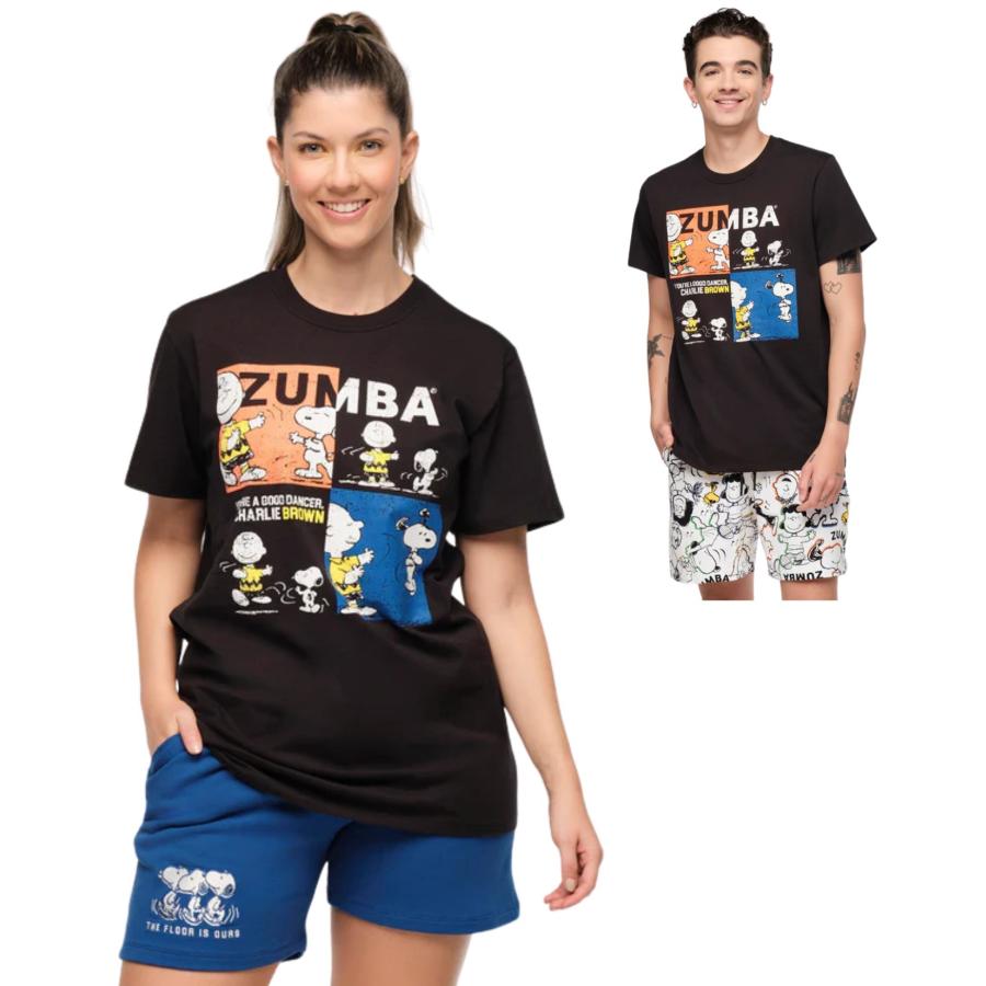 ズンバ ZUMBA X Peanuts スヌーピー クルーネック Tシャツ 黒 ズンバ ZUMBA X Peanuts スヌーピー クルーネック Tシャツ 黒
