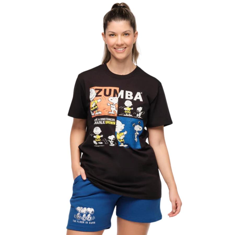 ズンバ ZUMBA X Peanuts スヌーピー クルーネック Tシャツ 黒 ズンバ ZUMBA X Peanuts スヌーピー クルーネック Tシャツ 黒