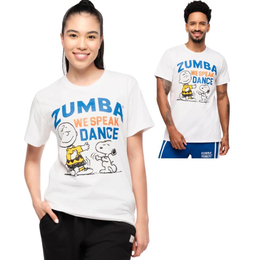 ズンバ ZUMBA X Peanuts スヌーピー クルーネック Tシャツ 白 ズンバ ZUMBA X Peanuts スヌーピー クルーネック Tシャツ 白