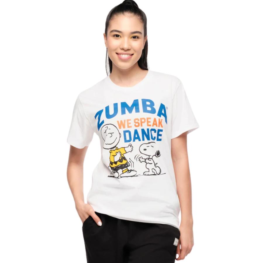ズンバ ZUMBA X Peanuts スヌーピー クルーネック Tシャツ 白 ズンバ ZUMBA X Peanuts スヌーピー クルーネック Tシャツ 白