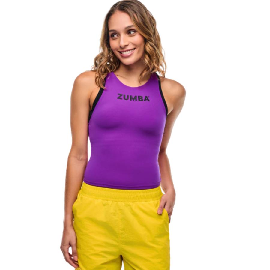 ズンバ（ZUMBA） ロゴ ハイネック カラーブロック タンクトップ ブルー