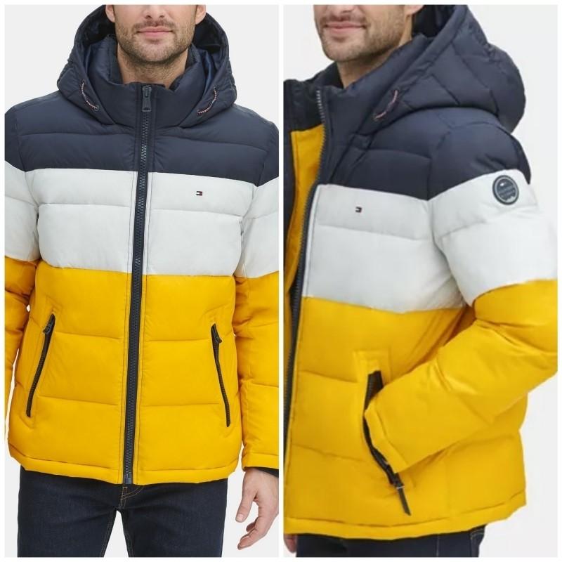 トミーヒルフィガー ダウンジャケット ダウン アウター Tommy Hilfiger イエロー ネイビー ストライプ メンズ 海外限定 取り寄せ Stone1 ヤフー店 通販 Yahoo ショッピング