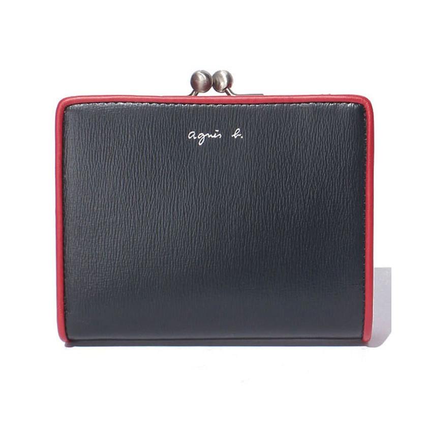 アニエスベー Agnes B 財布 二つ折り ウォレット がま口 ロゴ レザー 型押しレザー 牛革 ネイビー レディース 取り寄せ Stone1 ヤフー店 通販 Yahoo ショッピング