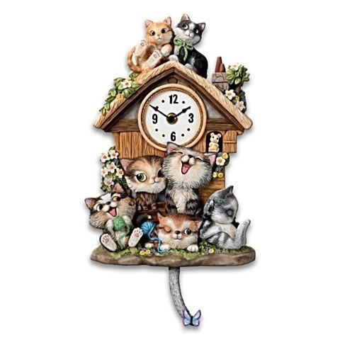 掛け時計 時計 壁掛け時計 からくり 光る 音楽 ネコ 子猫 ねこ かわいい ハンドメイド インテリア 海外限定 取り寄せ Stone1 ヤフー店 通販 Yahoo ショッピング