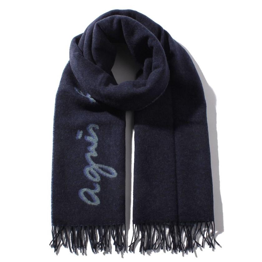 無料長期保証 アニエスベー Agnes B Homme アニエスベーオム ロゴ マフラー ストール ブルー ギフト プレゼント メンズ 取り寄せ 宅送 Demo Tegalsari Ubud Com