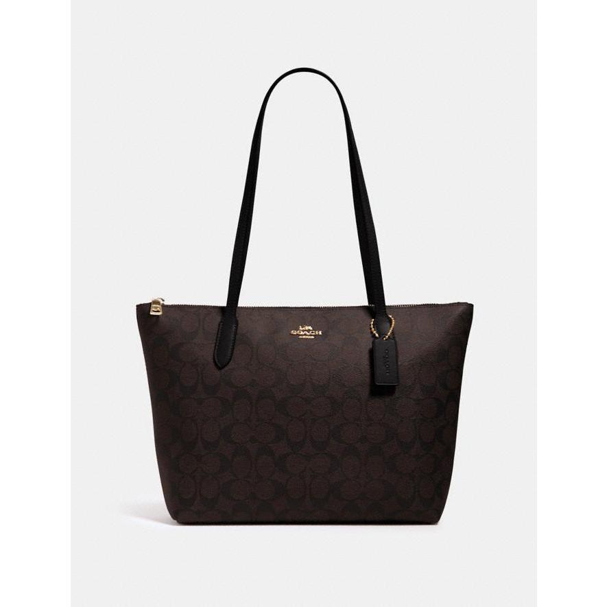 国内正規品 限定 コーチ Coach Zip Top Tote In Signature Canvas トート バッグ シグニチャー柄 Im Brown Black 通勤 通学 レディース 取り寄せ 21年春夏再入荷 Www Skylanceronline Com
