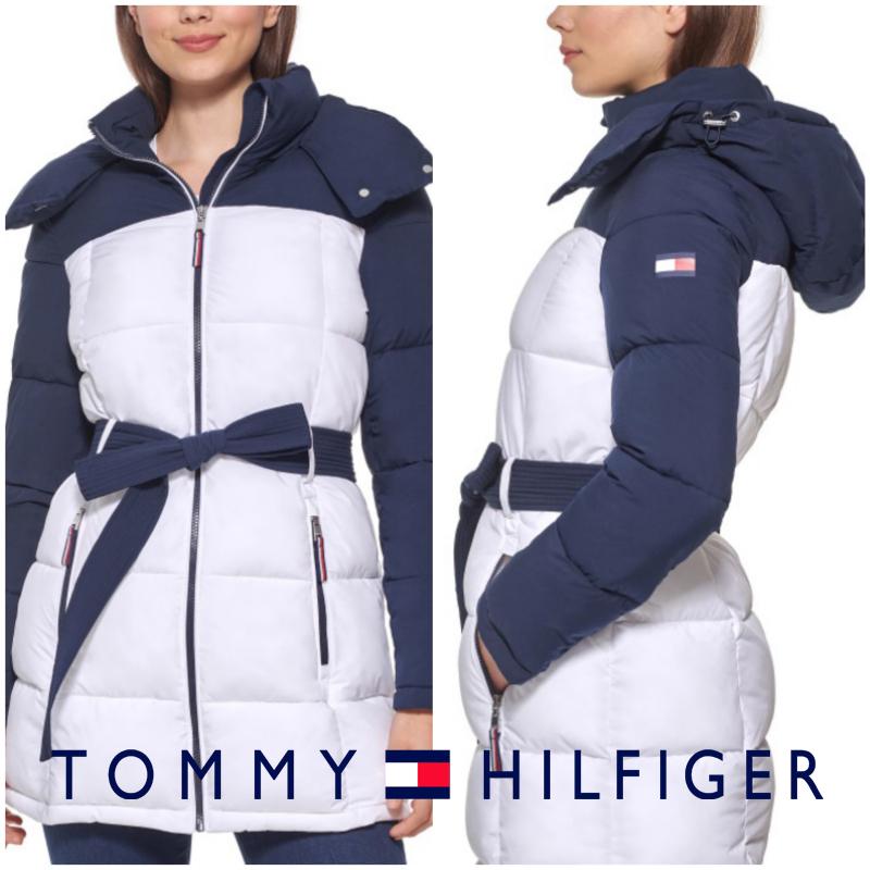 トミーヒルフィガー Tommy Hilfiger コート パフコート 中綿 カラーブロック ネイビー ホワイト レディース 取り寄せ 中綿コート